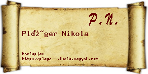 Pláger Nikola névjegykártya